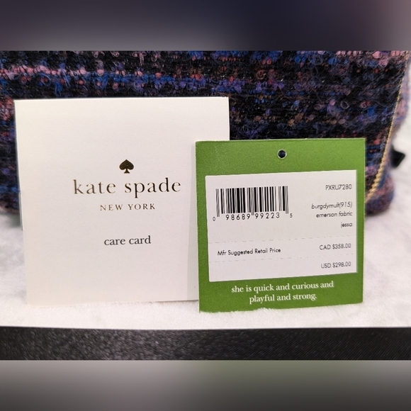 Kate Spade Emerson Fabric Jessa Tweed Backpack Burgundy/Multi 90's Inspired Bag - Picture 7 of 16